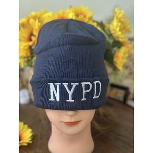 NYPD Navy Blue Knit Beanie Winter Hat Embroidered Police Logo One Size